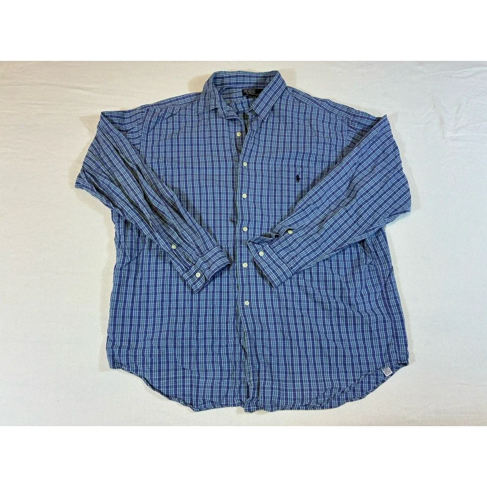 Vintage Polo Ralph Lauren Marlowe Shirt XL Mens‎ Blue Purple Plaid Button Down